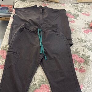 Figs Women's Black Joggers with Teal Drawstring